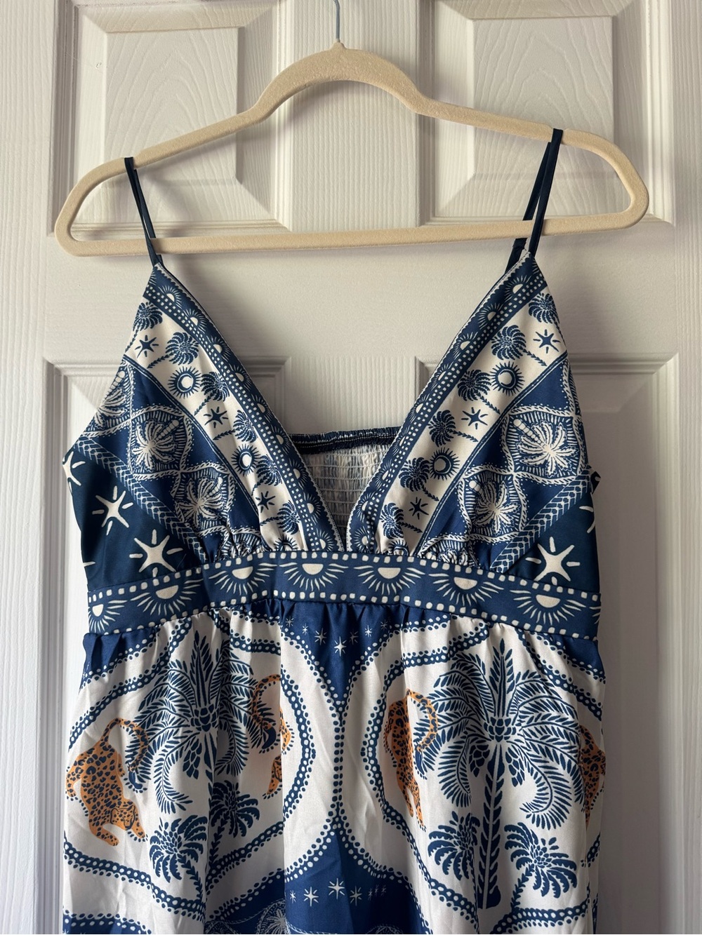 NWOT-Bohemian Maxi Dress with Blue & Orange Print/ Size-Large